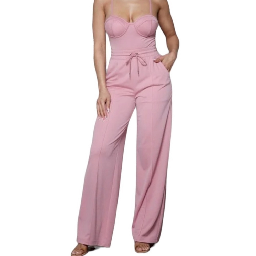 Bustier bodysuit with elastic waist wide leg pants set. NWT. Large